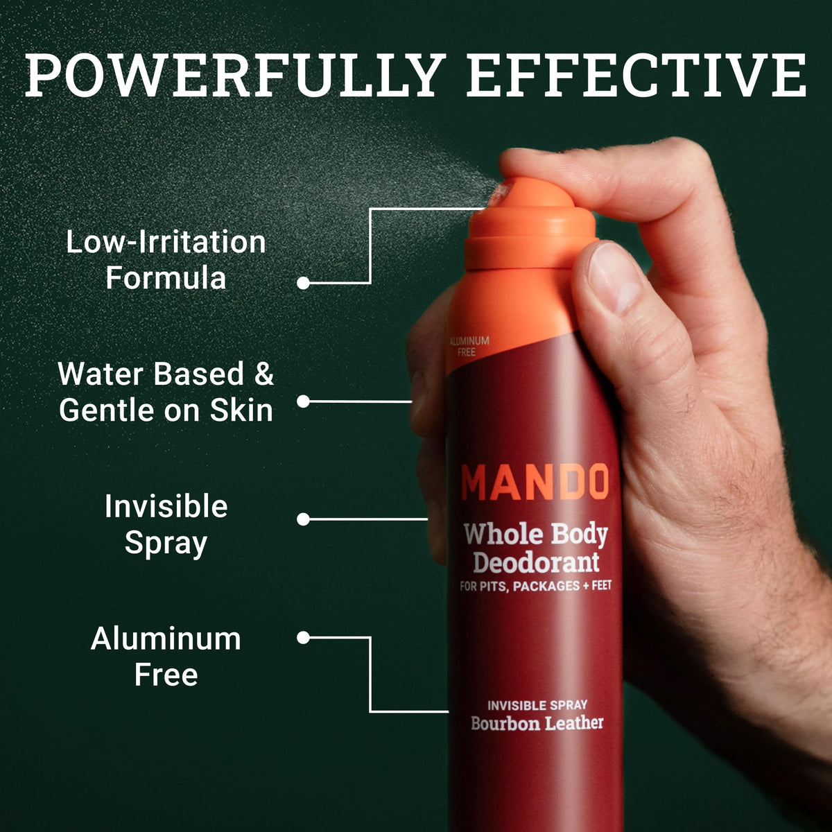 Mando fine mist on skin demonstrating invisible coverage and quick dry
