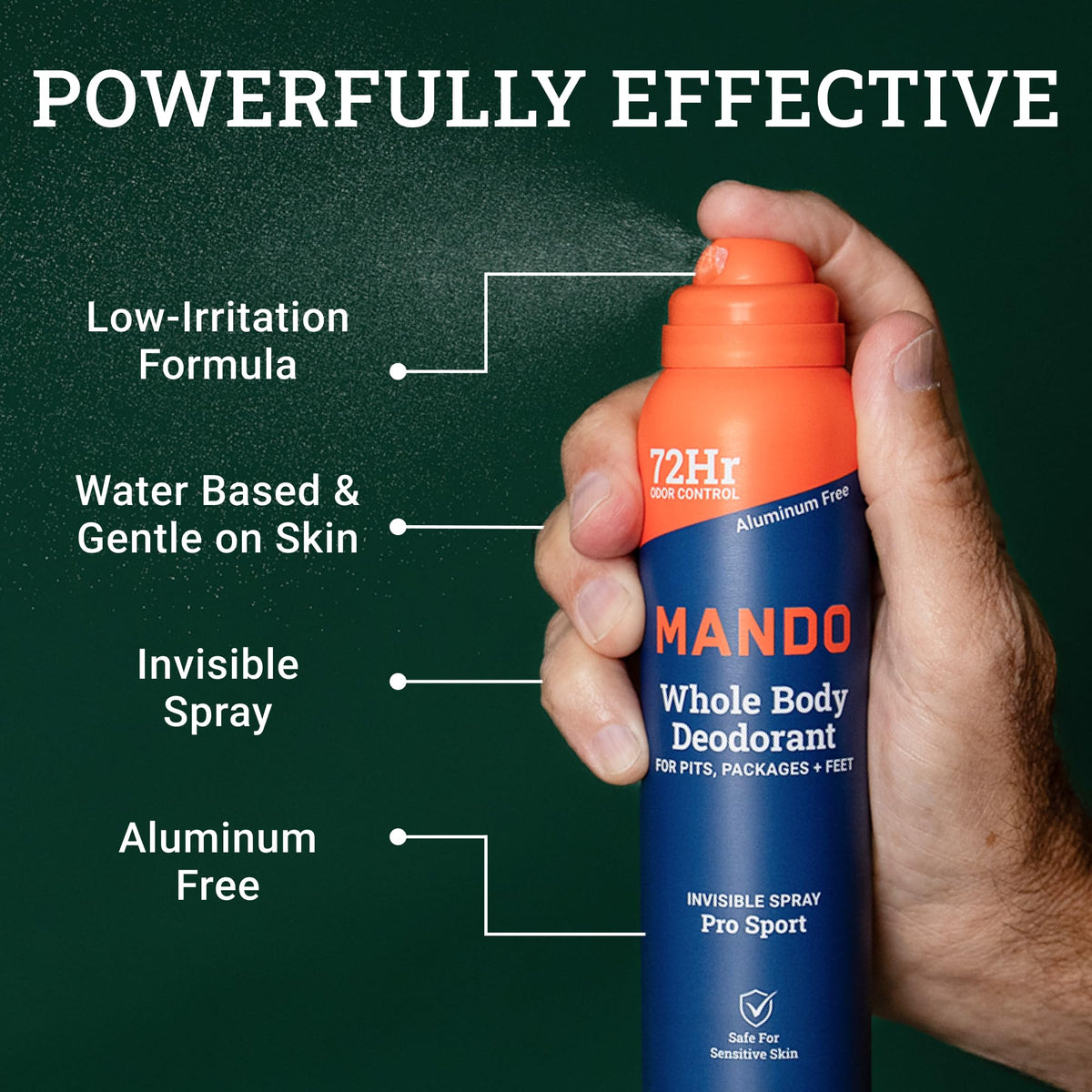 Mando texture on skin showing invisible finish and quick dry benefit