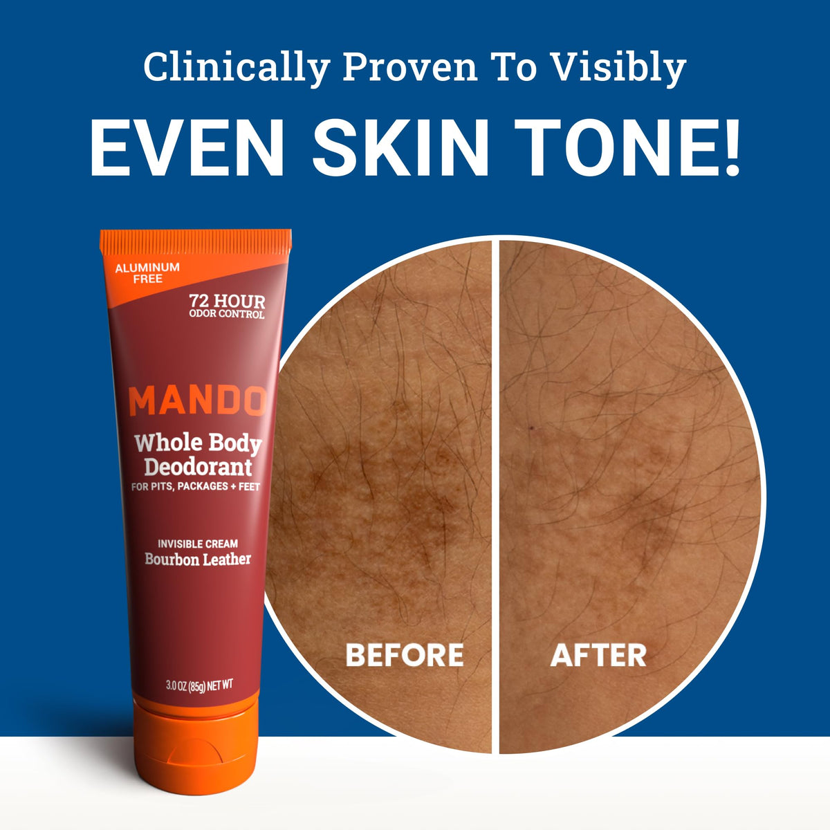 Mando three-ounce tube in hand illustrating portable size