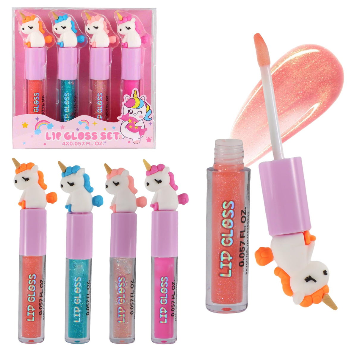 M&U MAKE YOU UP front packaging showing four glosses and glitter pouch, gift-ready