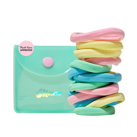 Mane front packaging showing colorful hair ties and compact case for organized carry