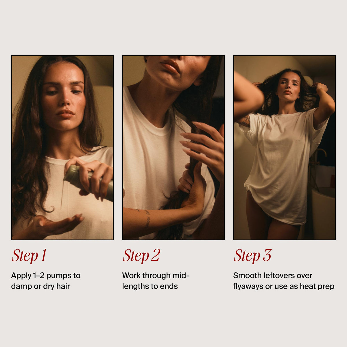 MANE IVY applied to damp hair during blowout prep showing frizz control benefit