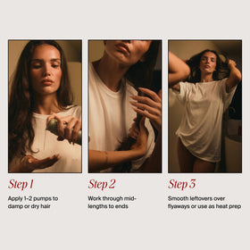 MANE IVY applied to damp hair during blowout prep showing frizz control benefit