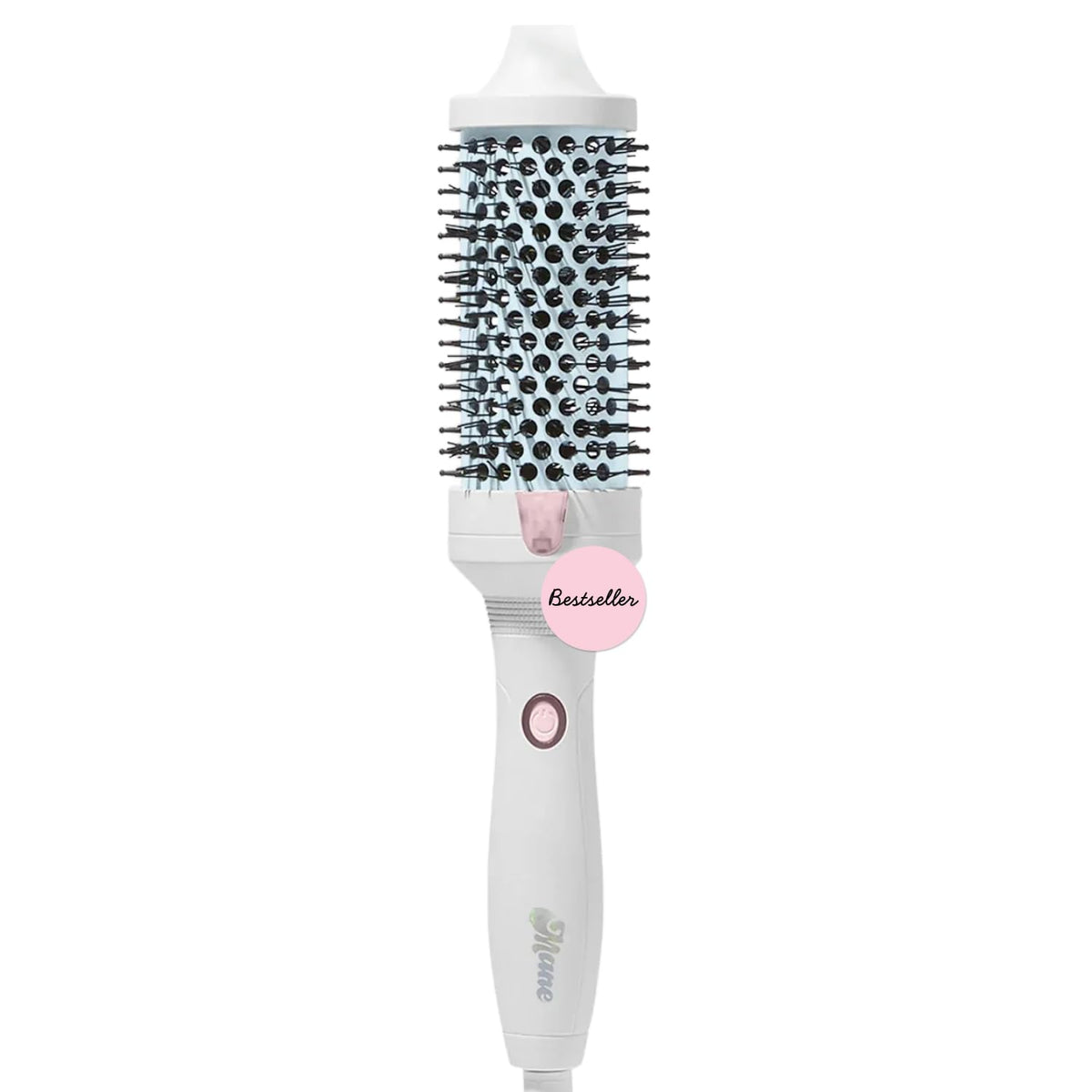 Mane large heated round brush front view showing sleek design and easy grip for faster styling