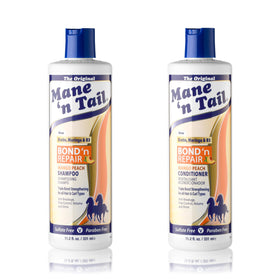 Mane 'n Tail front packaging of shampoo and conditioner showing size and label benefits