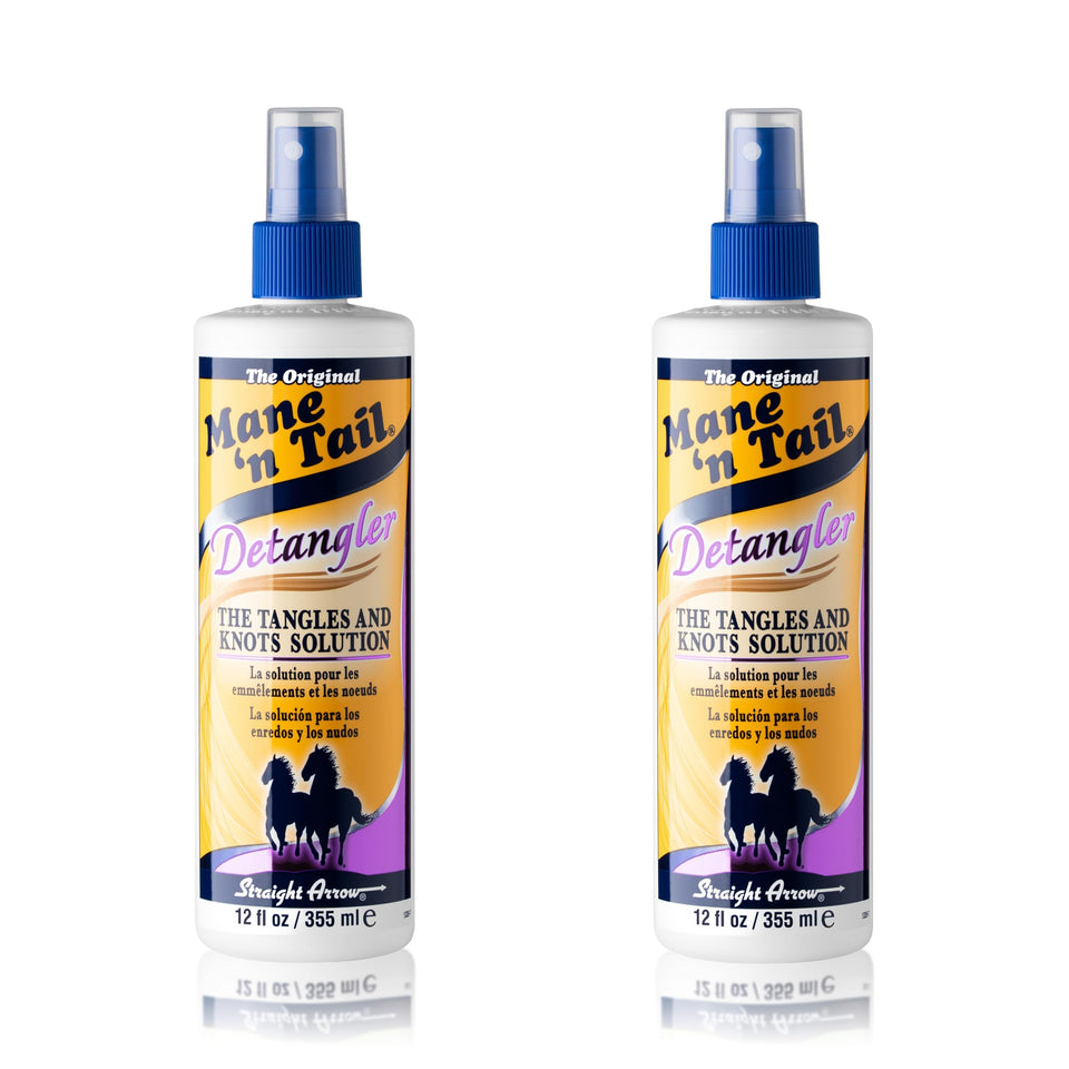 Mane 'n Tail front packaging showing two Apple Blossom bottles, easy-to-use family detangler