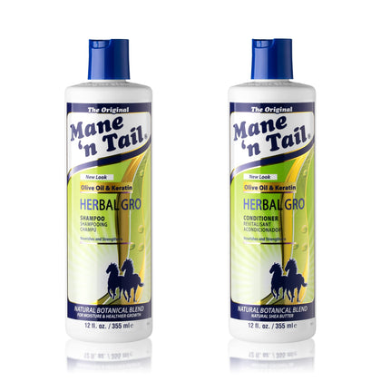 Mane 'n Tail front packaging pair showing both 12 oz bottles and benefits