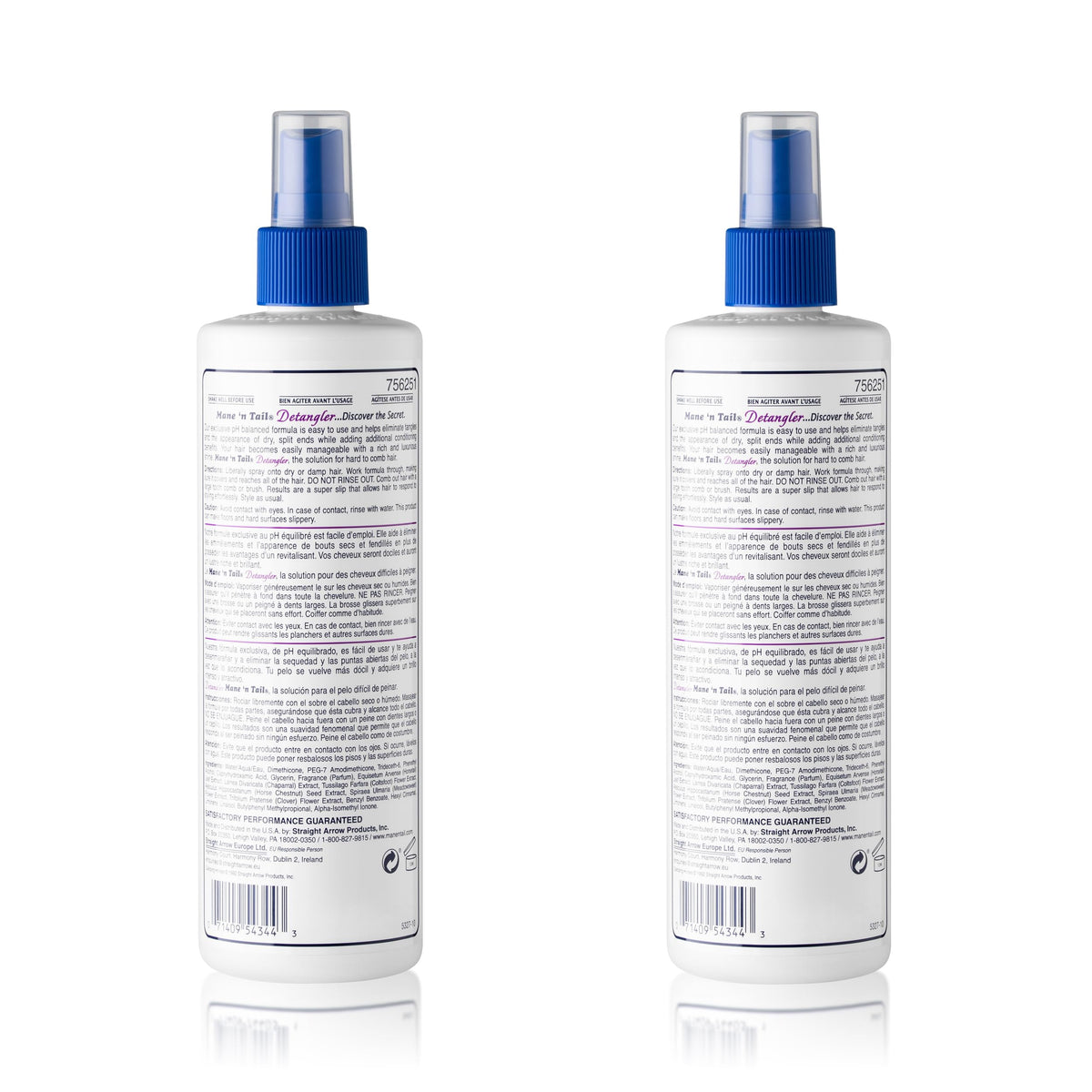 Mane 'n Tail spray in hand applying detangler for smoother, easier combing