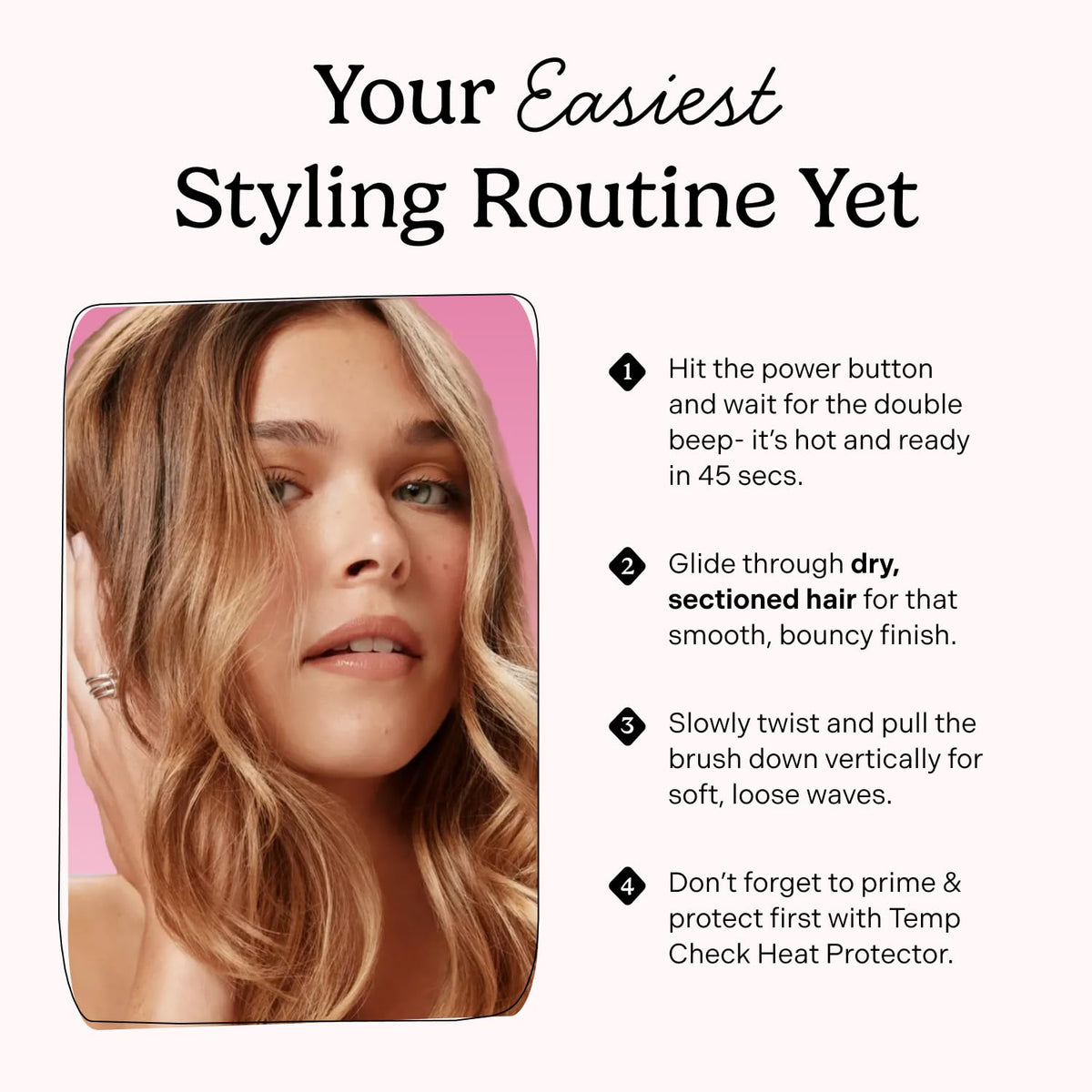 Mane brush styling in use creating voluminous blowout and add body and movement