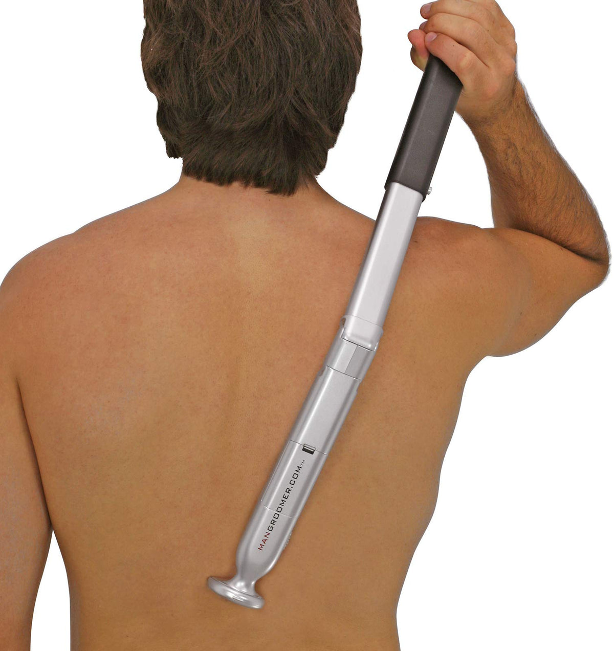 MANGROOMER extendable handle fully extended to reach lower back easily