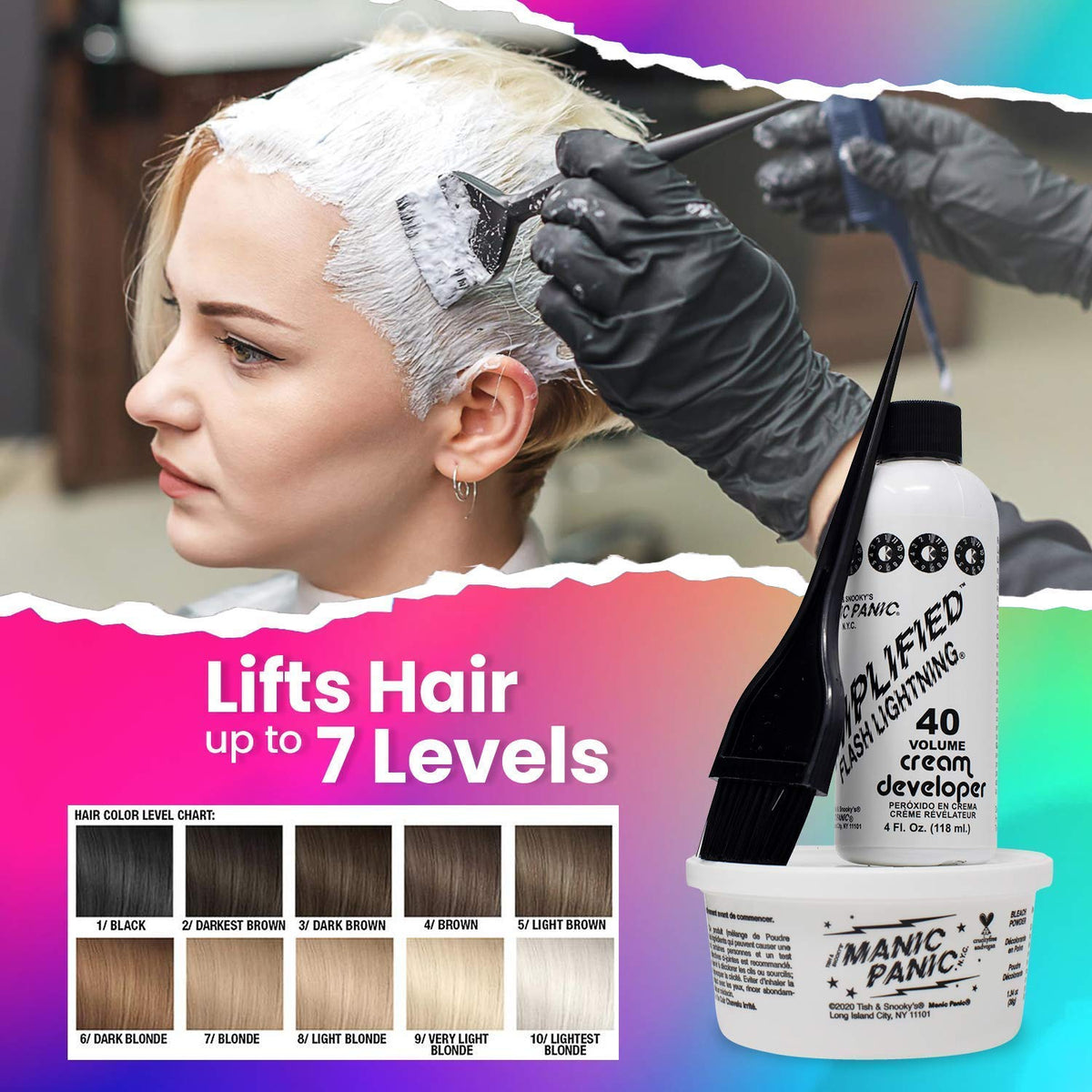 MANIC PANIC application on model hair demonstrating lift and prep for vivid colors