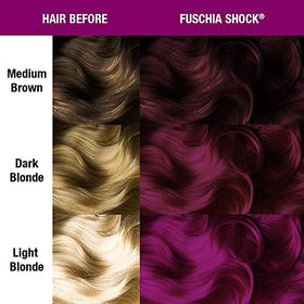 MANIC PANIC before and after salon model showing vivid dark pink transformation