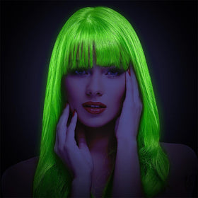 MANIC PANIC model with vibrant Electric Lizard green hair showcasing bold style