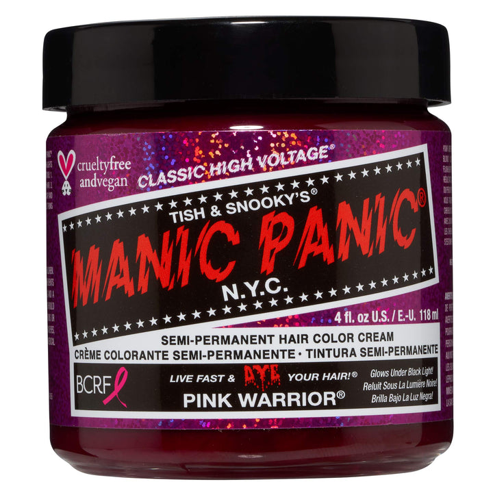 MANIC PANIC front tub of Pink Warrior showing vibrant packaging and easy reseal benefit