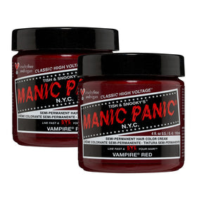 MANIC PANIC front view of two Vampire Red 4oz tubs showing packaging and size benefit