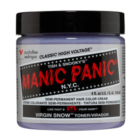 MANIC PANIC jar front view showing Virgin Snow blue toner and brand benefit