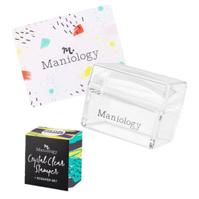 Maniology stamper front view showing clear handle and rectangle face for precise placement