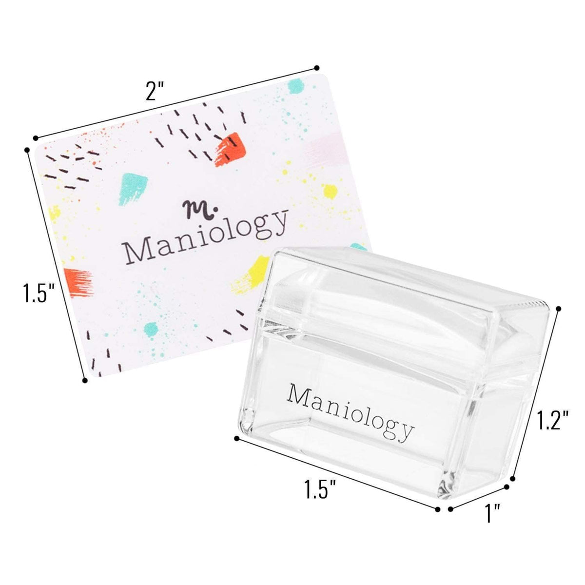 Maniology mini scraper card beside stamper for removing excess polish cleanly
