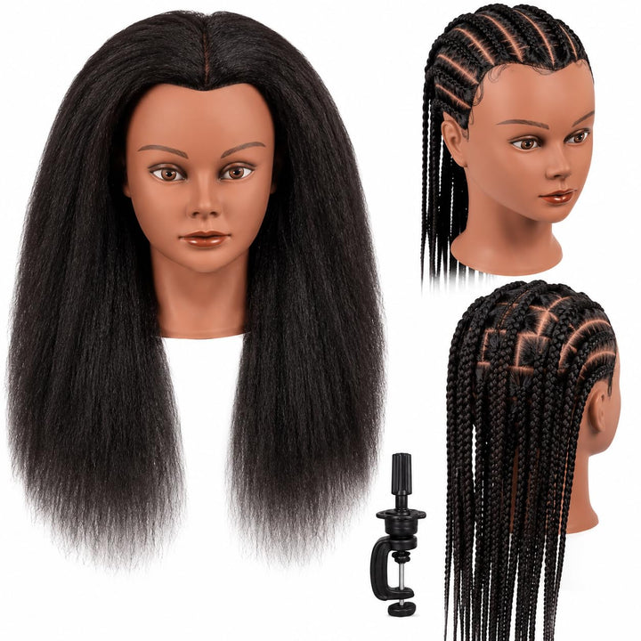 mankainhead front view showing full 16-inch real hair and realistic texture benefit practice