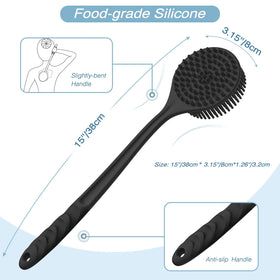 Manmihealth back brush handle detail illustrating ergonomic reach and comfort
