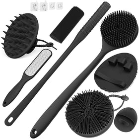Manmihealth front view of black eight-piece shower set for complete cleansing