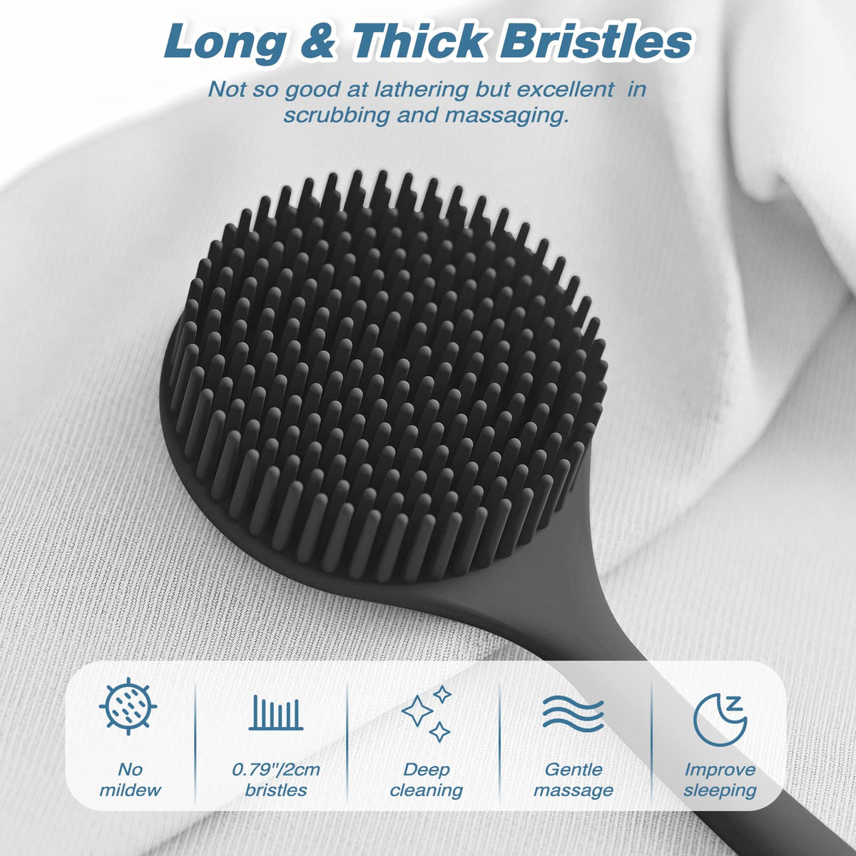 Manmihealth glove bristles detail showing thin high-low bristles for rich lather