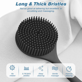 Manmihealth glove bristles detail showing thin high-low bristles for rich lather