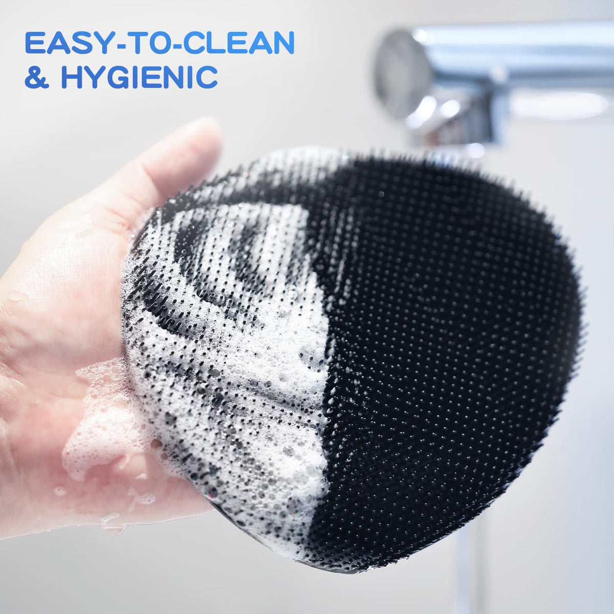 Manmihealth in shower lifestyle image showing use on back for effective cleaning