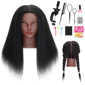 MannequeenHead front view showing full 16-inch hair for realistic practice