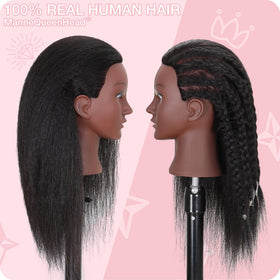 MannequeenHead close-up of real hair texture highlighting styling versatility