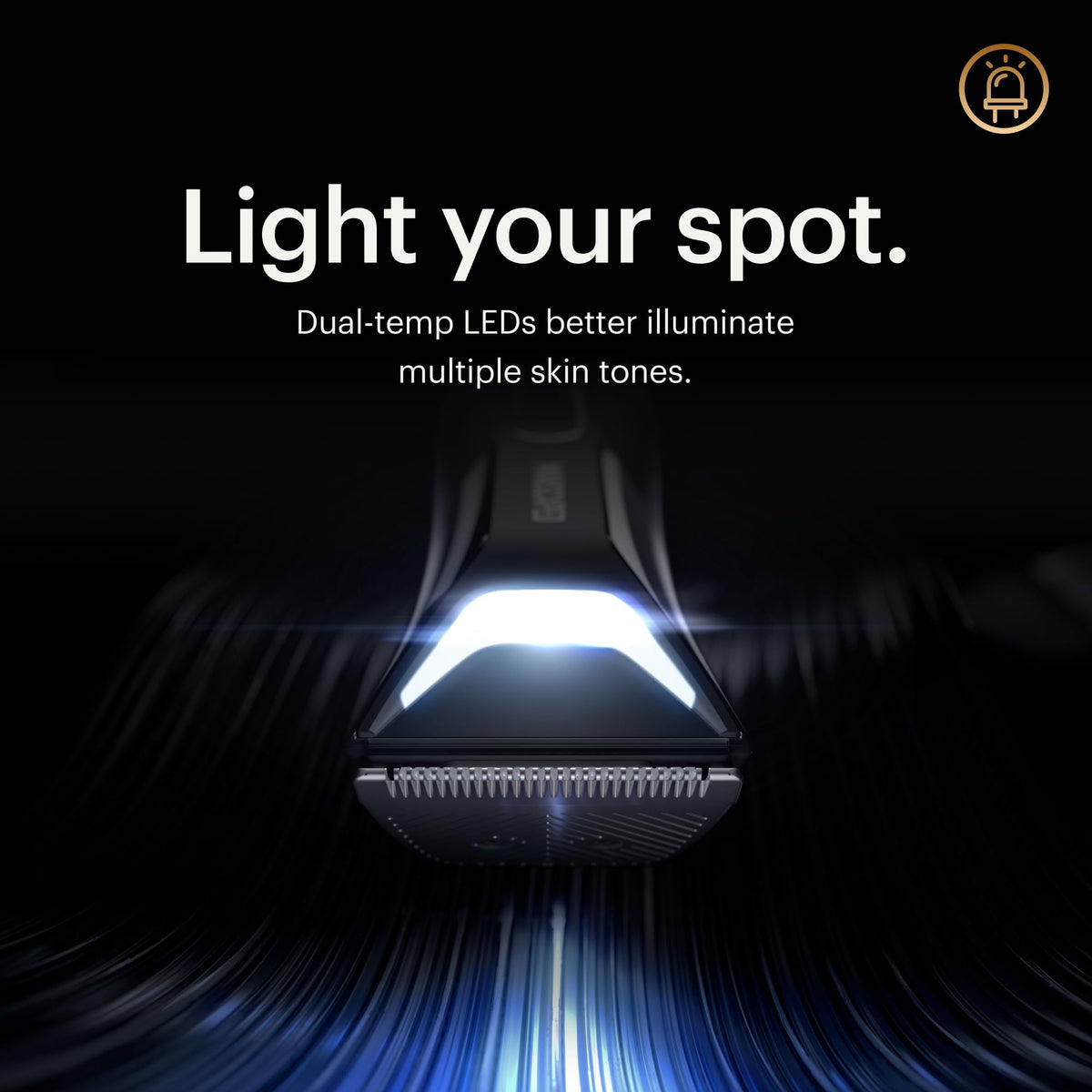 MANSCAPED dual-temp LEDs illuminated in low light to improve visibility on skin