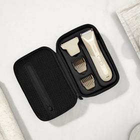 MANSCAPED adjustable combs detail showing 1.4mm fixed and 2–12mm adjustable lengths