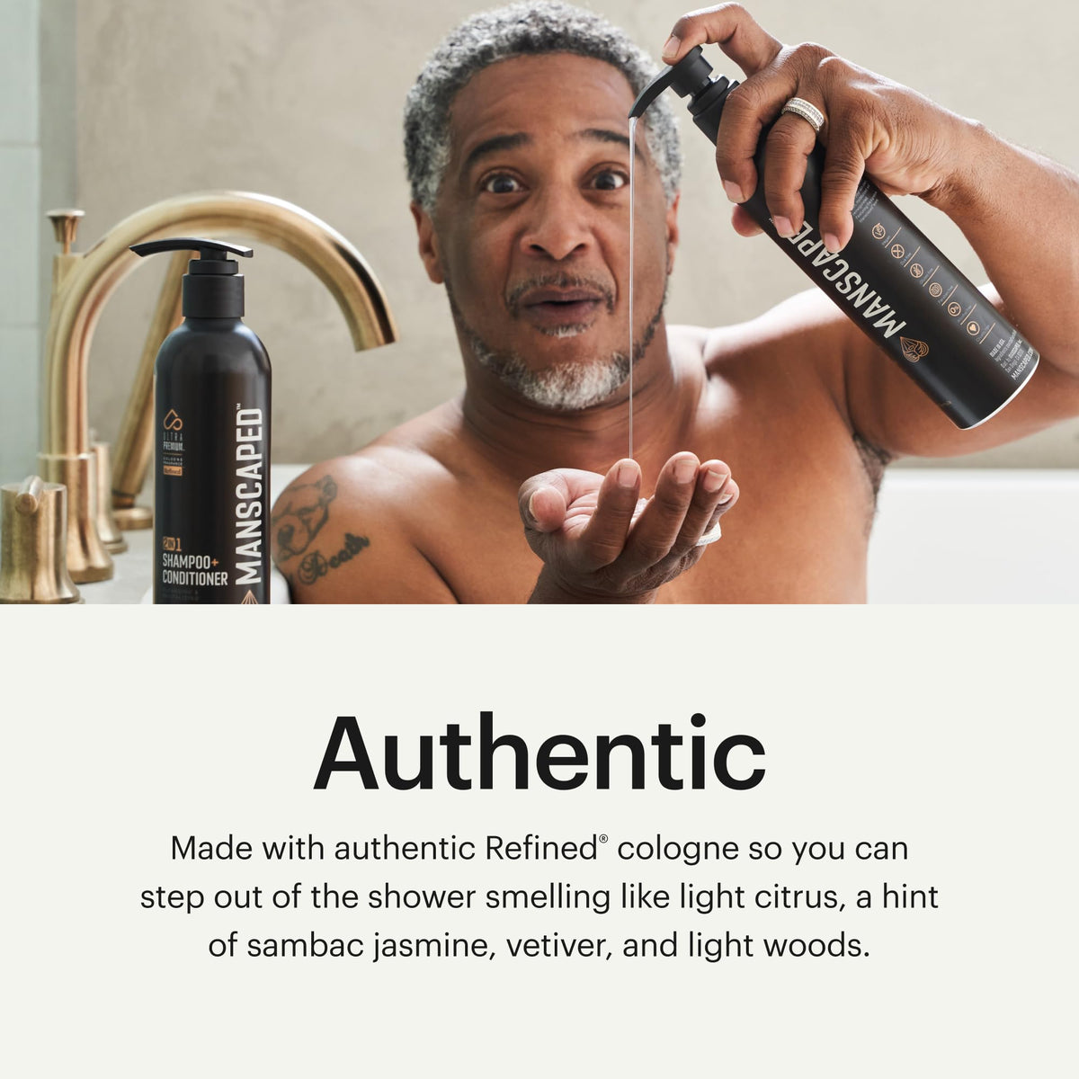 MANSCAPED back label with ingredients list emphasizing botanical extracts
