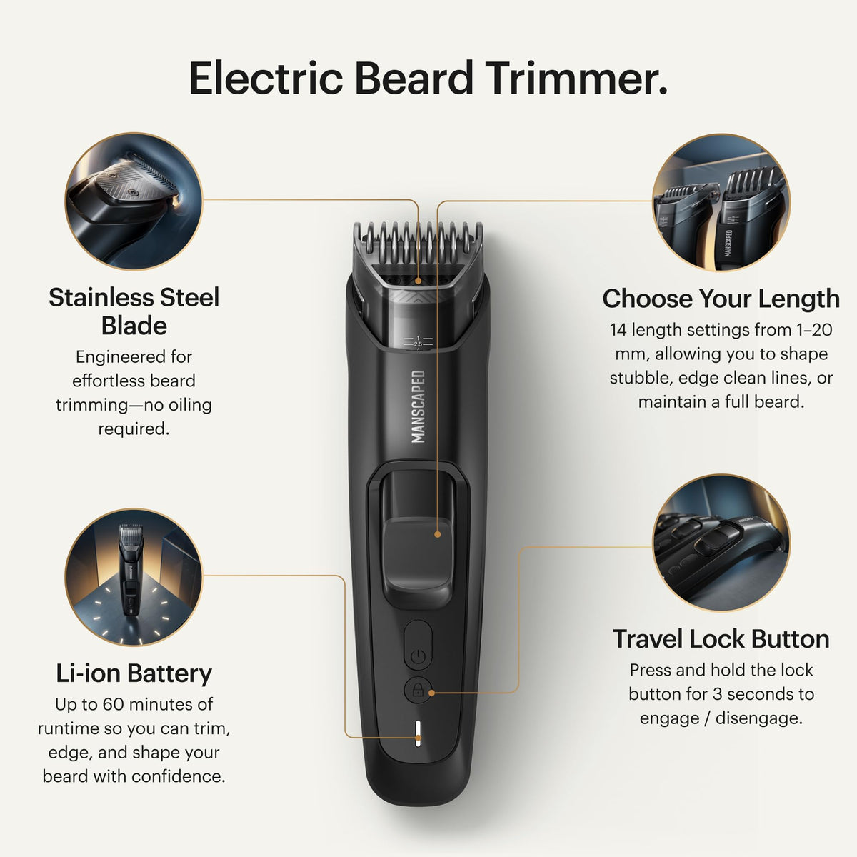 MANSCAPED Beard Hedger PLUS side profile highlighting compact ergonomic shape