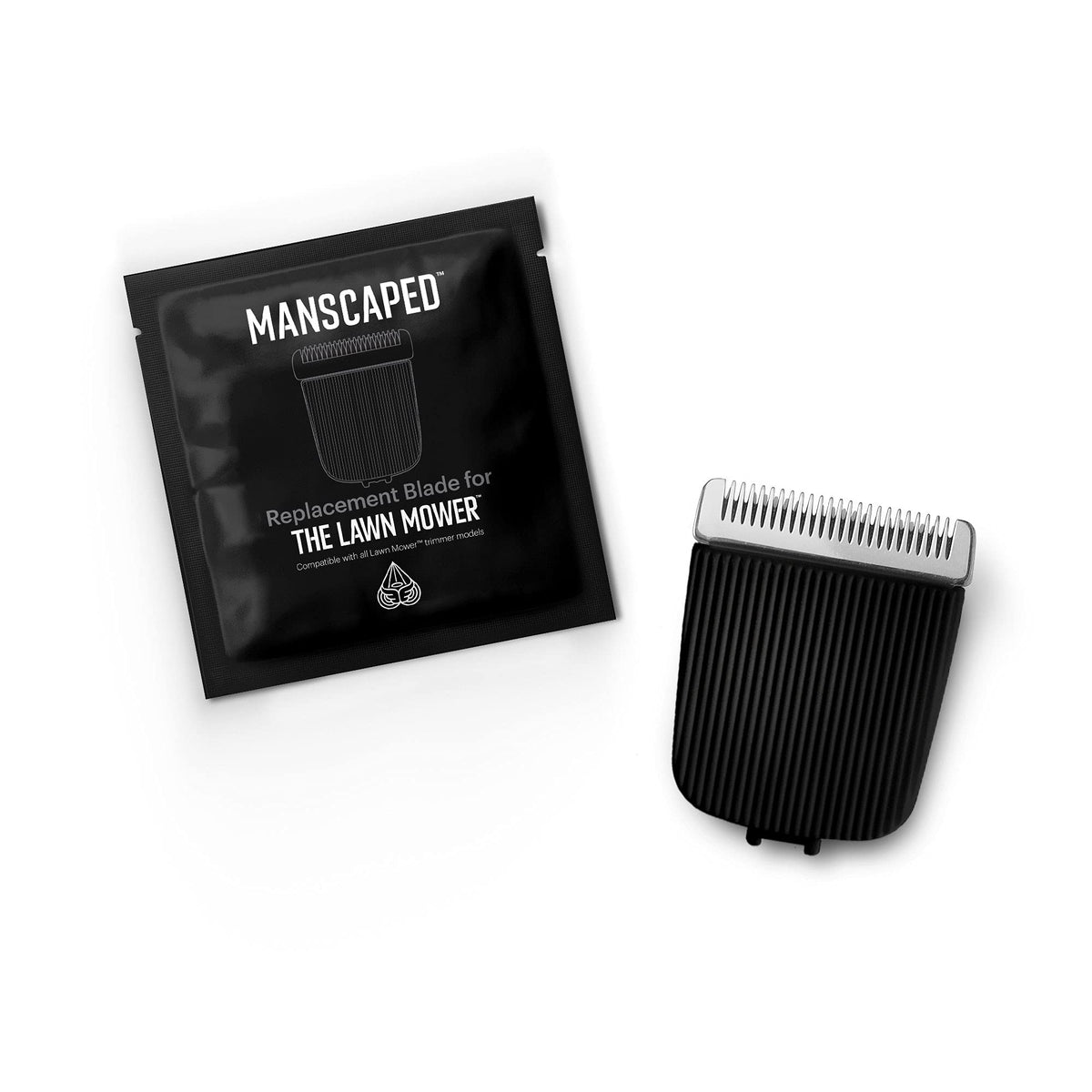 MANSCAPED ceramic blade front packaging showing brand and model compatibility benefit