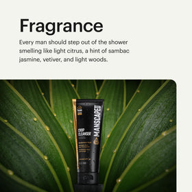 MANSCAPED bottle on a wet shower shelf illustrating in-shower use convenience
