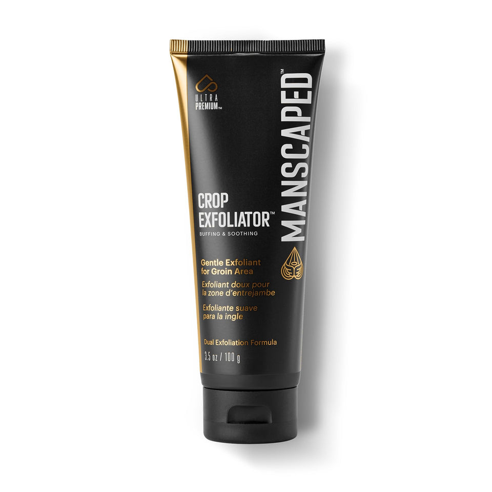MANSCAPED front packaging of Crop Exfoliator showing product tube and brand benefit