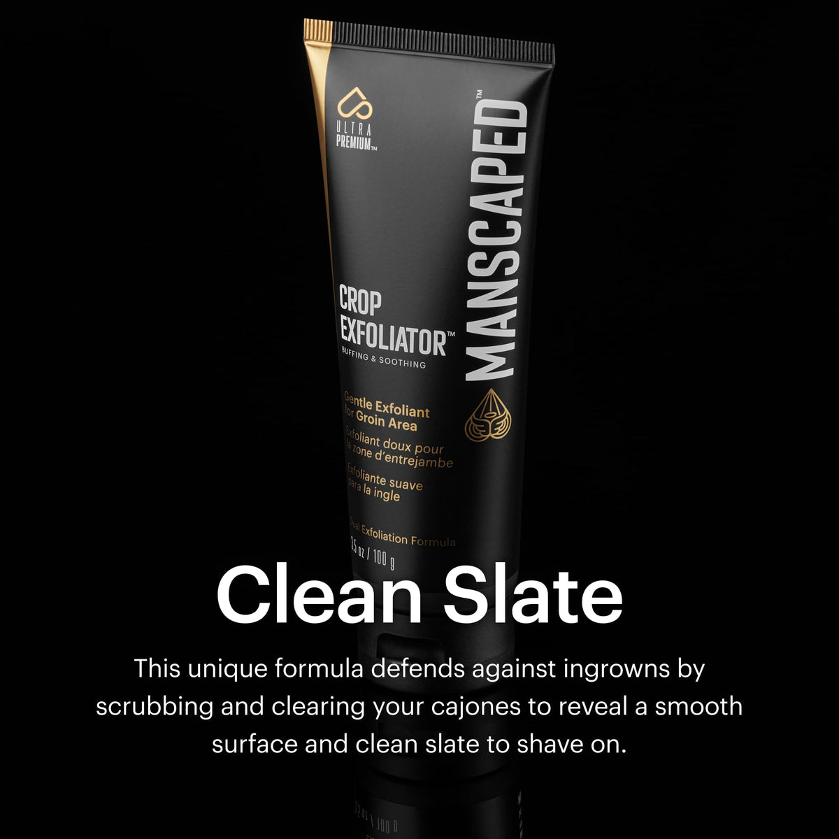 MANSCAPED product being applied in shower demonstrating pre-shave preparation