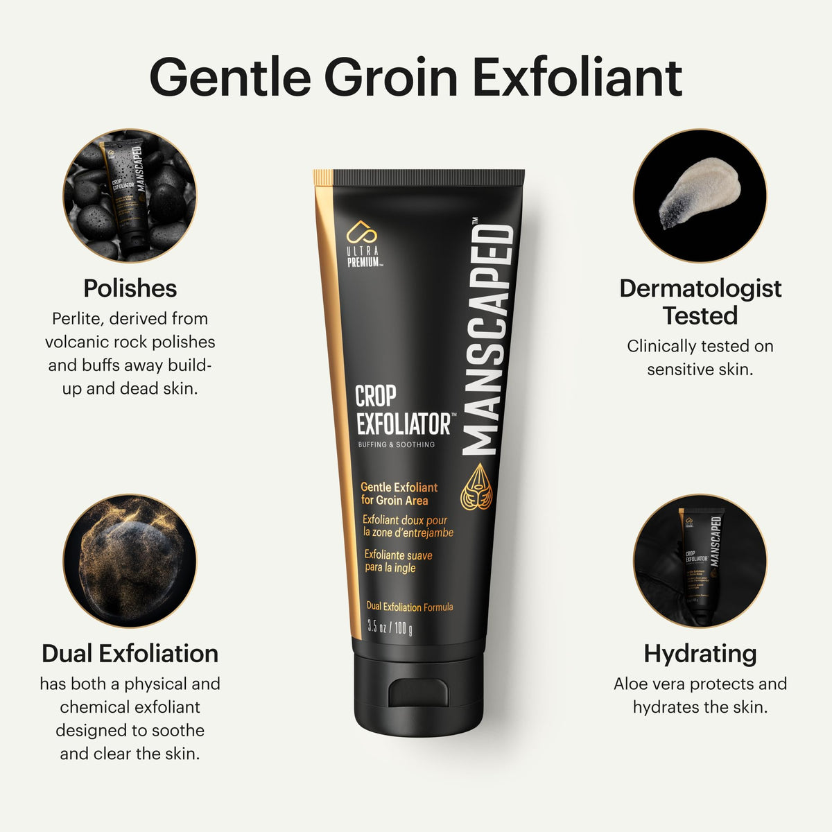 MANSCAPED cream texture close-up highlighting smooth exfoliant for gentle grooming