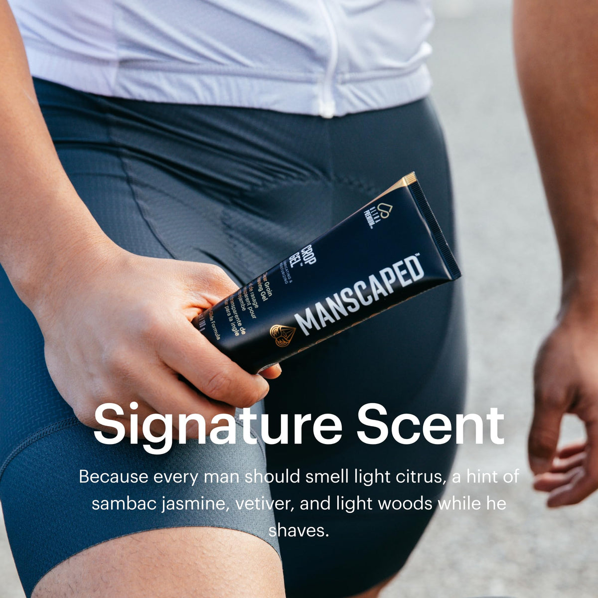 MANSCAPED gel applied during groin grooming demonstrating precise visibility