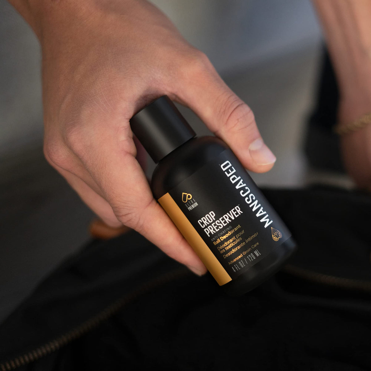 MANSCAPED Crop Preserver label highlighting refined scent and discreet freshness benefit