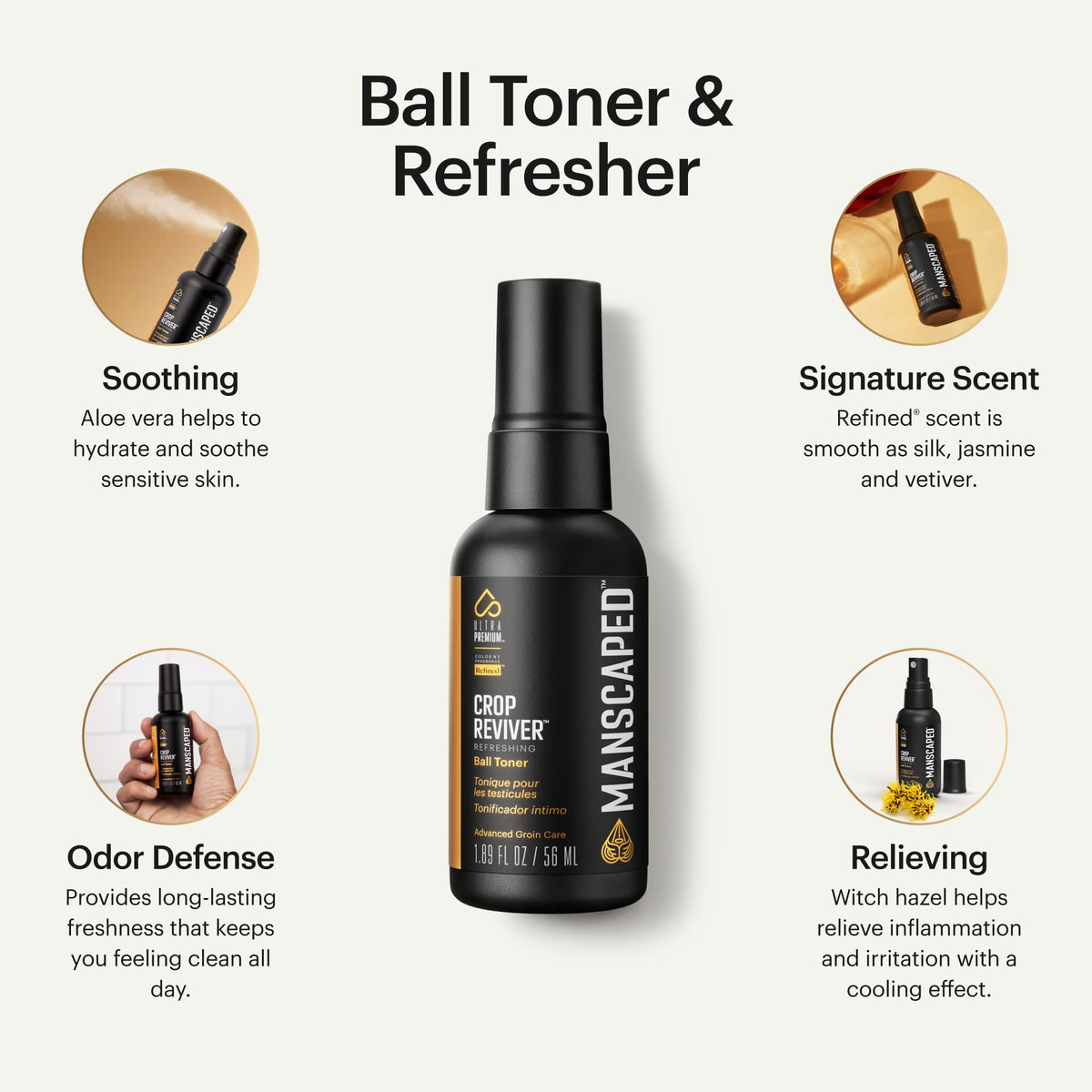 MANSCAPED Crop Reviver spray nozzle close-up highlighting easy, targeted application