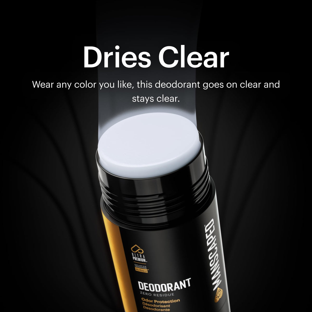 MANSCAPED close-up of clear deodorant surface showing smooth, stain-free texture