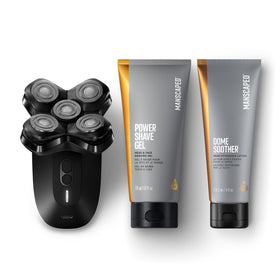 MANSCAPED front view of The Dome Shaver PRO showing ergonomic design and easy grip benefit