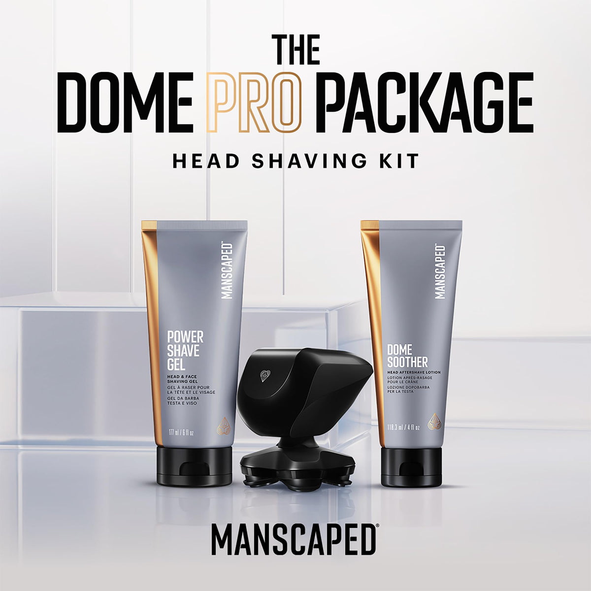 MANSCAPED close-up of five rotary blades highlighting smooth contour-following shave benefit