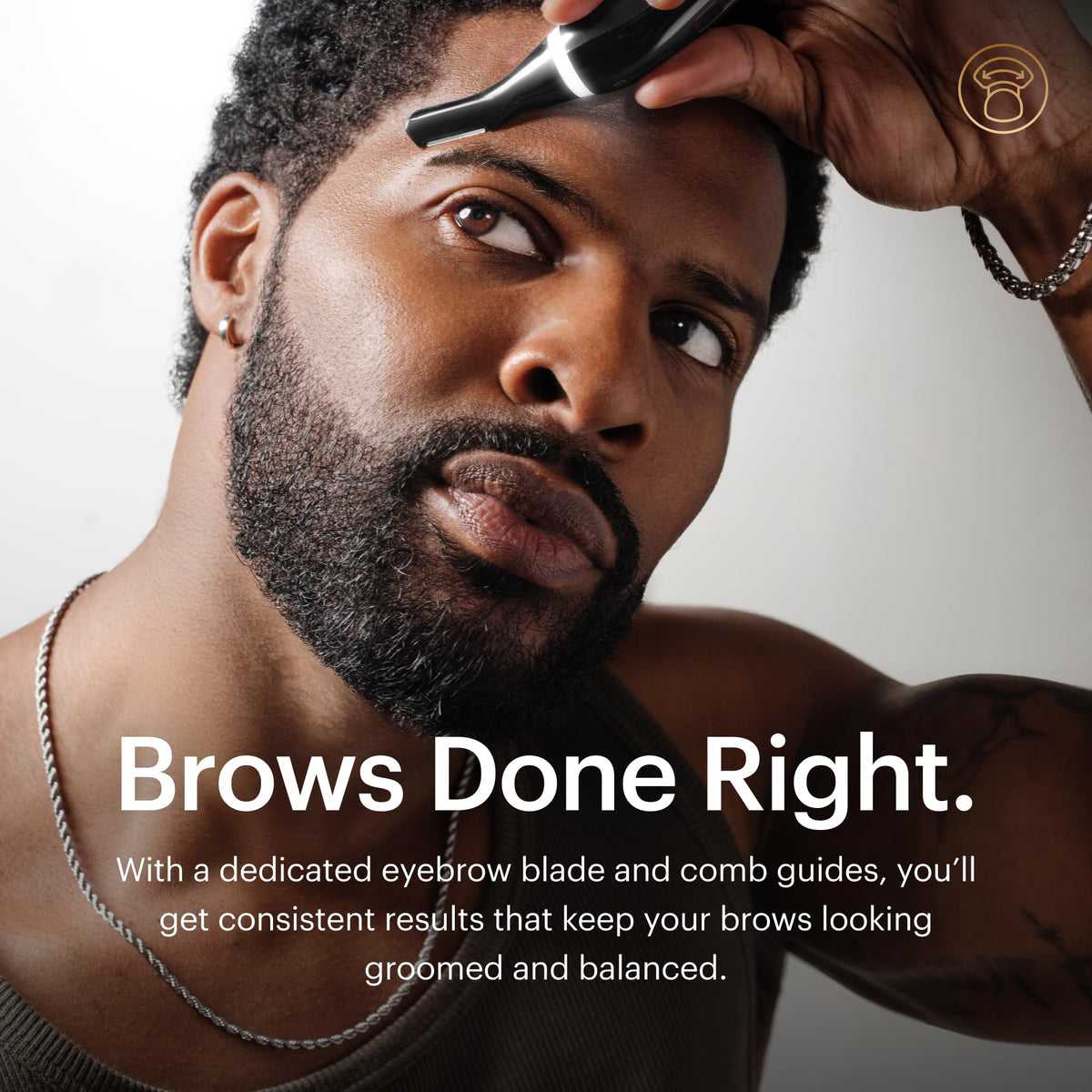MANSCAPED eyebrow comb attachment snapped onto handle for controlled shaping