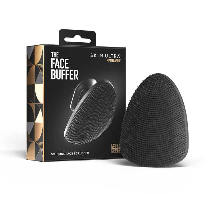 MANSCAPED face buffer front view showing compact design and easy grip benefit