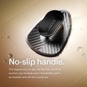 MANSCAPED face buffer in hand during use providing controlled cleansing benefit