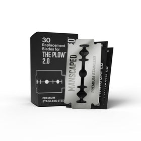 MANSCAPED front pack showing 30-pack blades for uninterrupted grooming
