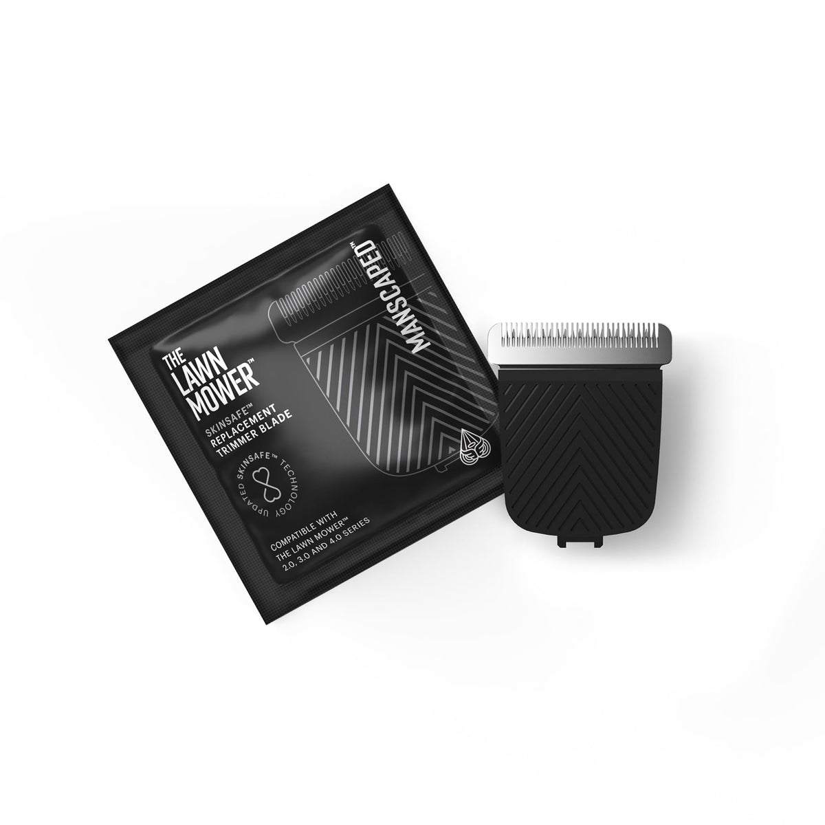 MANSCAPED front view of replacement blade pack showing product and compatibility benefits